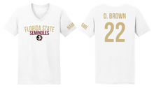 Load image into Gallery viewer, D.BROWN FSU WITH CUSTOM NAME WOMAN V-NECK T-SHIRT
